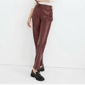 Madewell Burgundy Faux Leather The Perfect Vintage Straight‎ Jean Size 32
